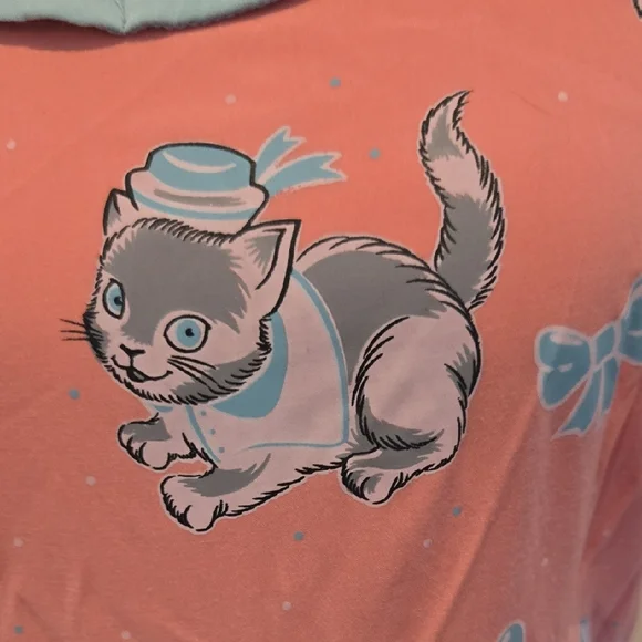 Sourpuss Pink and Blue Sailor Cat Sleeveless Dress with Bow - Picture 2 of 7